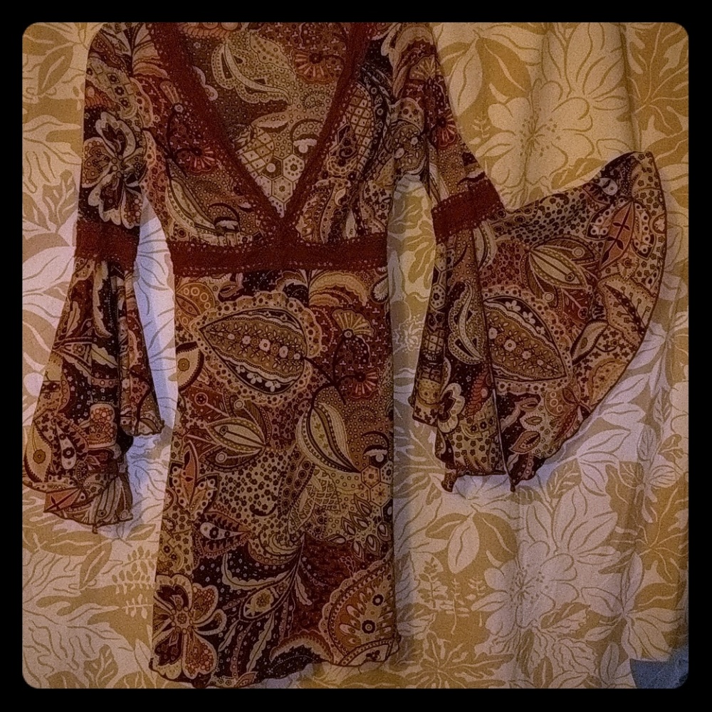 Arden B Paisley Boho Bell Sleeve Dress